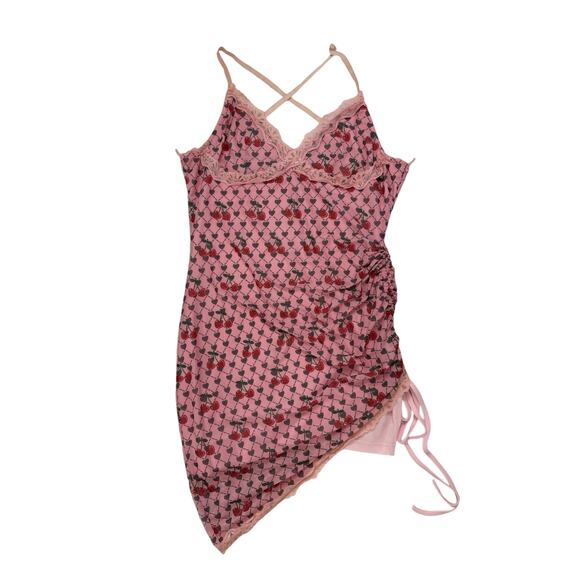 CIDER Cherry Heart Mini Dress Sz XL Women Barbiecore Lace Strappy Date Festival - Picture 4 of 8